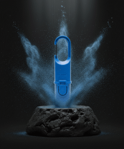Nomad Face Bunker Blue Indigo – protector solar extremo SPF50+ sobre roca volcánica, diseñado para condiciones frías y húmedas.