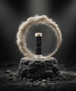 Cápsula Nomad Face SPF50+ con halo de polvo, protector solar mineral sólido para deportistas y aventureros.