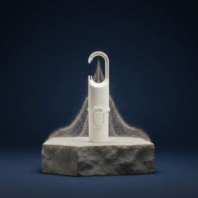 Nomad Face White Snow – cápsula de protector solar sostenible sobre piedra gris, ideal para uso outdoor.