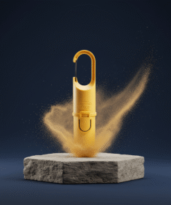 "Nomad Face Bunker Yellow Sunset – envase técnico de protección solar recargable, diseñado para condiciones extremas y aventuras outdoor."