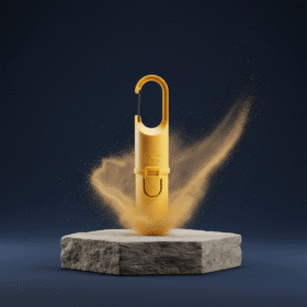 "Nomad Face Bunker Yellow Sunset – envase técnico de protección solar recargable, diseñado para condiciones extremas y aventuras outdoor."