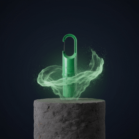 "Nomad Face Bunker Green Forest – envase técnico de protección solar recargable, diseñado para condiciones extremas y actividades al aire libre."