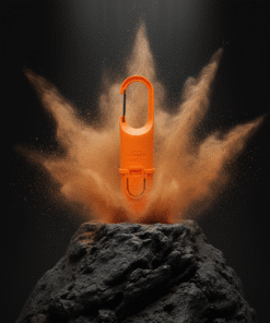 "Nomad Face Bunker Orange Tiger – envase resistente con clip mosquetón, diseñado para deportes de montaña y aventura."