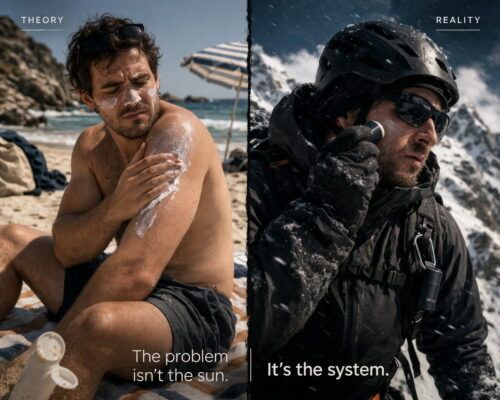 Cómo protegerse del sol en la montaña frente a la teoría de aplicar protector solar en la playa en condiciones ideales